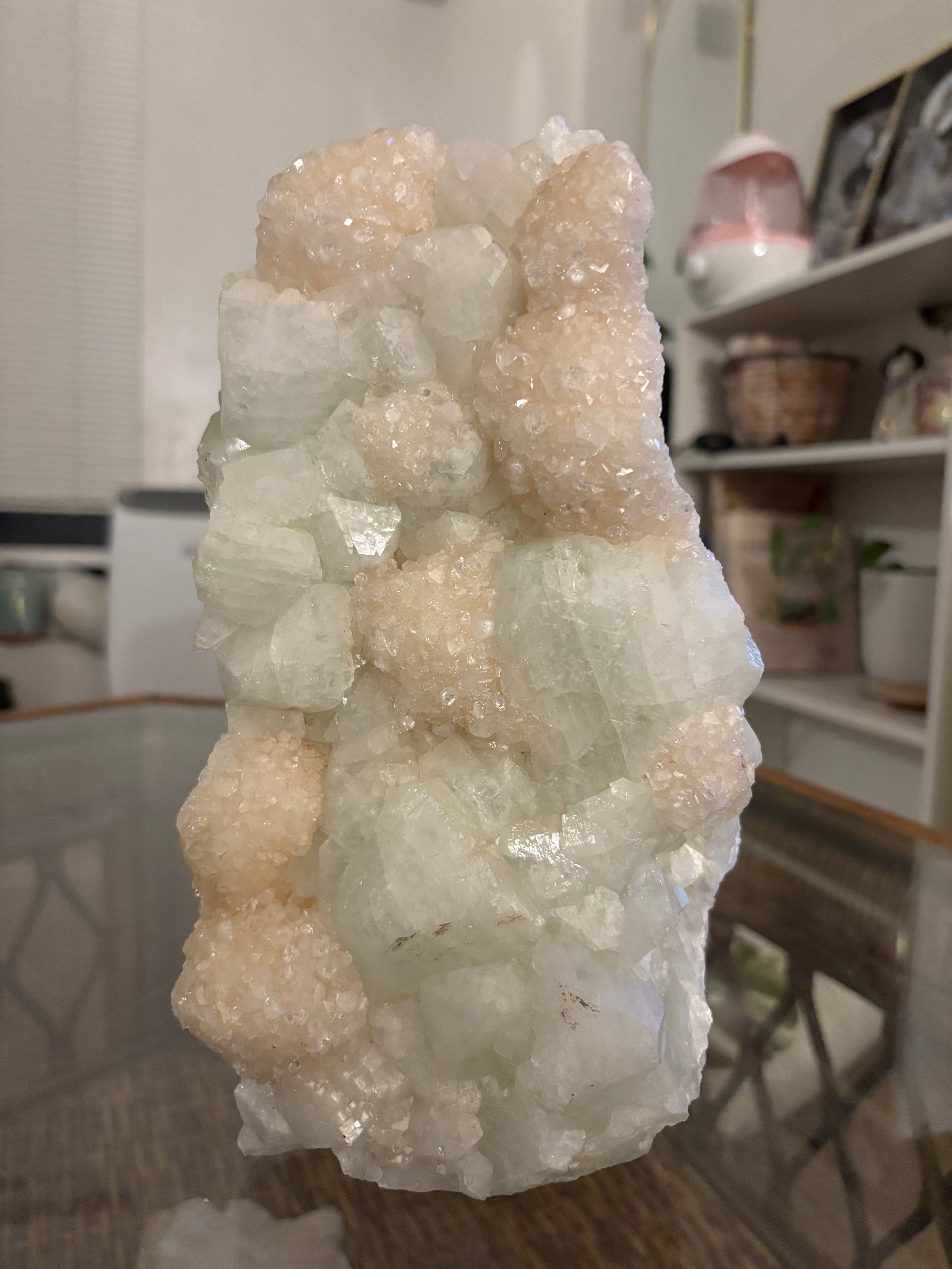 Natural Clear Quartz Crystal Specimen with Pink Inclusions