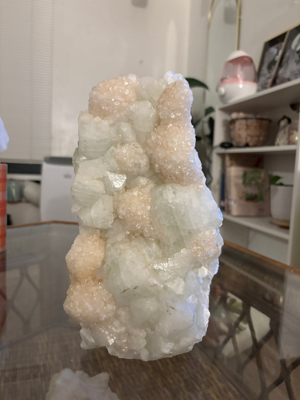 Natural Clear Quartz Crystal Specimen with Pink Inclusions