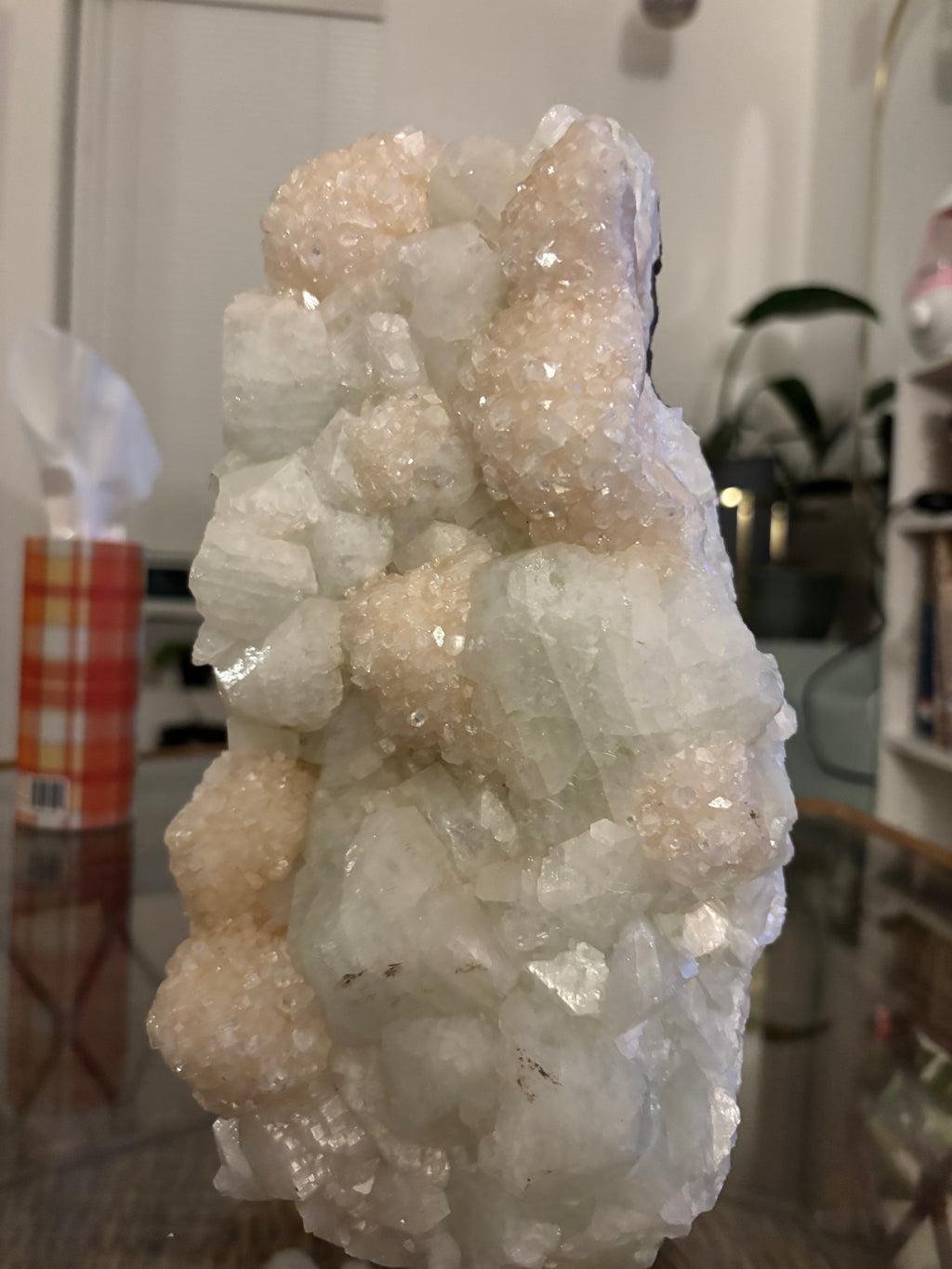 Natural Clear Quartz Crystal Specimen with Pink Inclusions