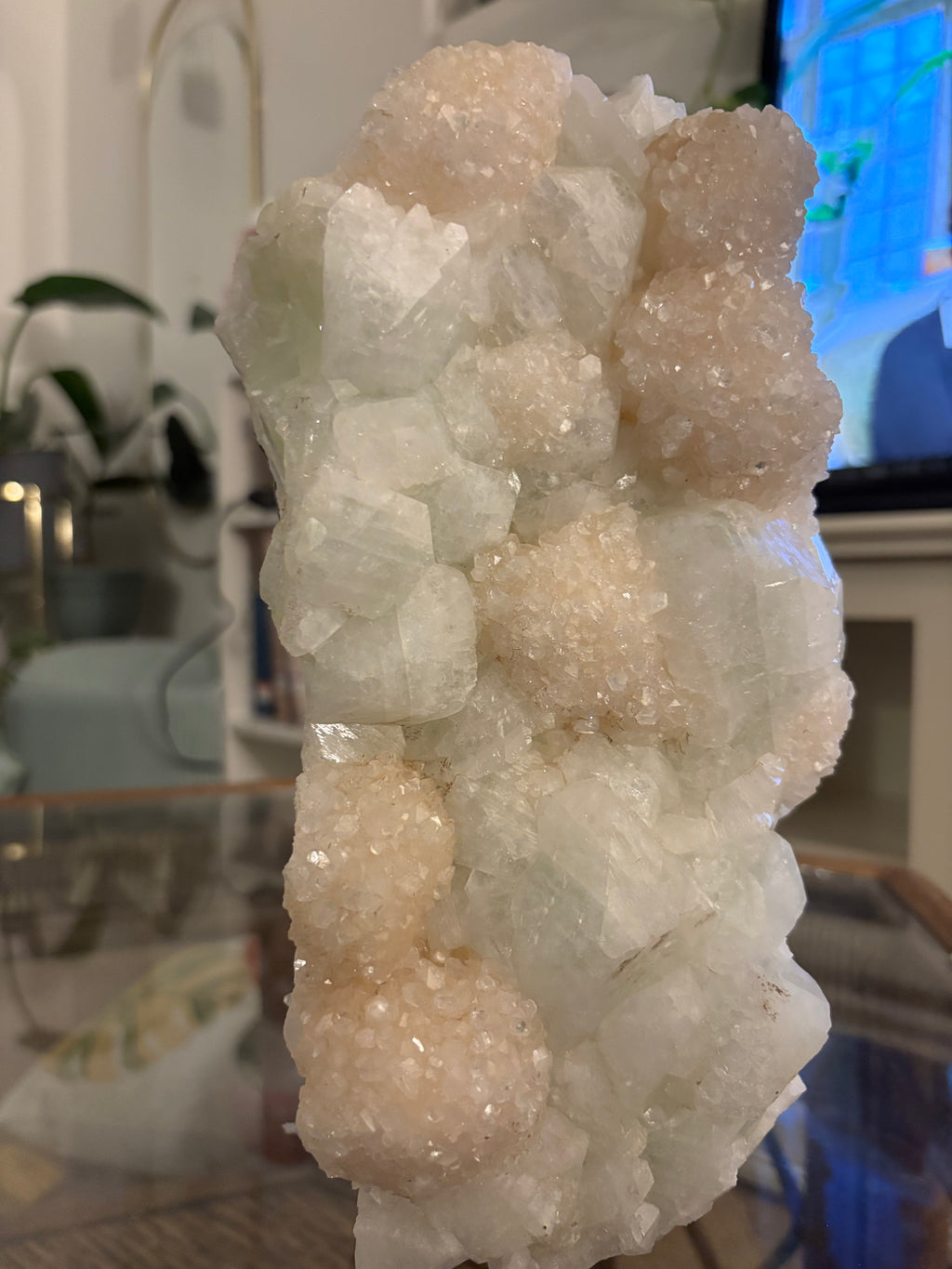 Natural Clear Quartz Crystal Specimen with Pink Inclusions