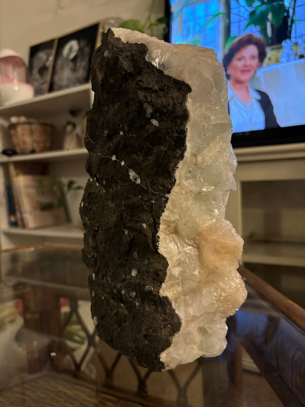 Natural Clear Quartz Crystal Specimen with Pink Inclusions