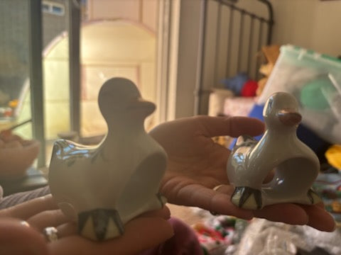 Adorable White Duck Figurine Set - Ceramic or Porcelain Collectibles