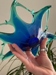 Stunning Murano-Style Art Glass Bowl - Blue & Turquoise Flower Design