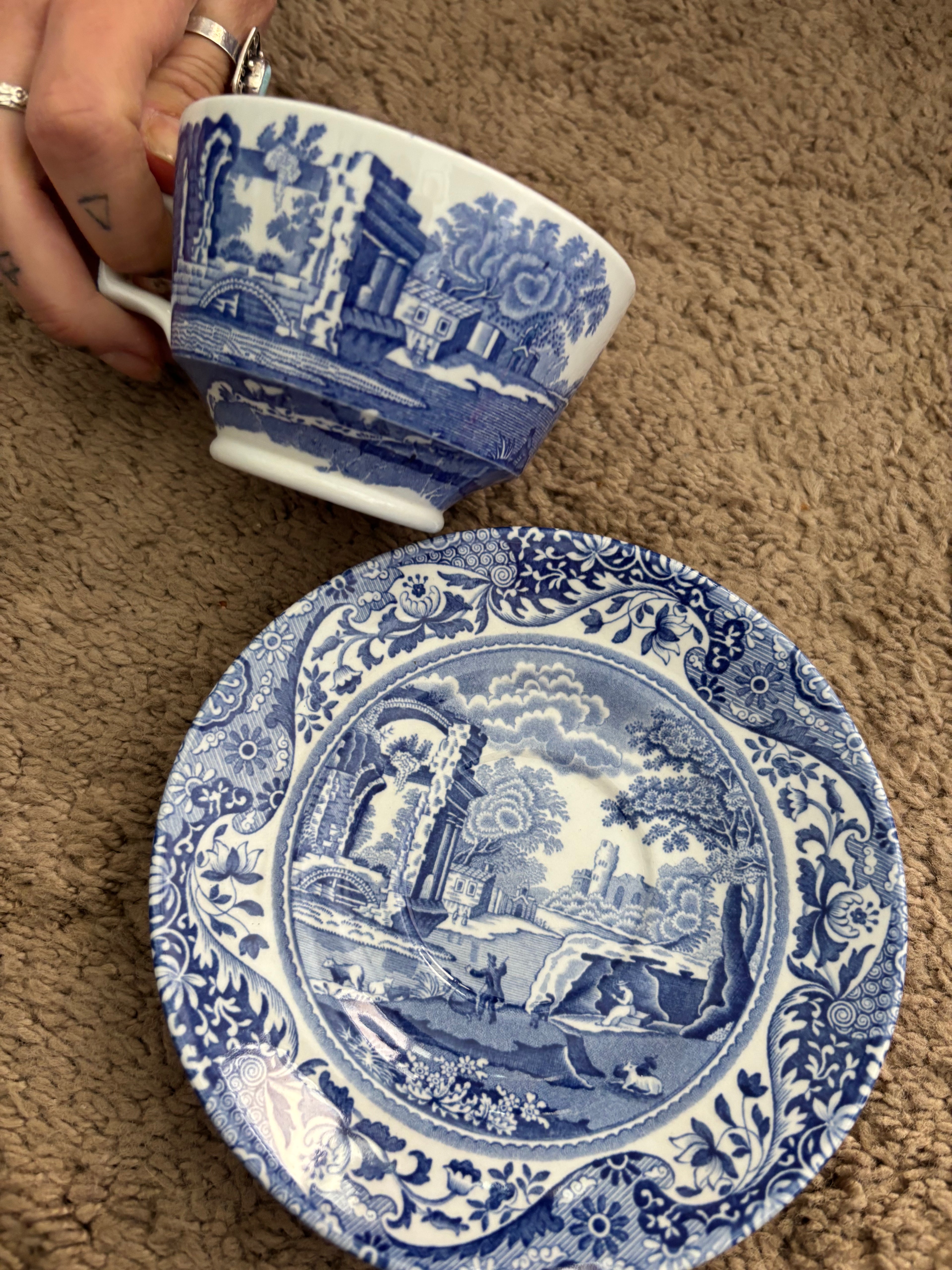 Blue & White Tea Cup and Saucer Set